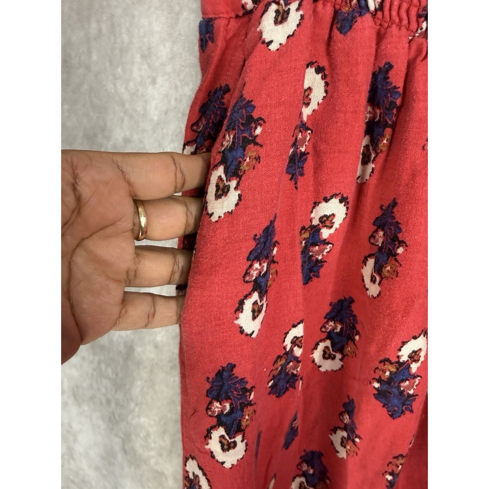 Free People Extreme Wide Leg Floral Boho Pants In Red Women's Size L - Picture 9 of 10